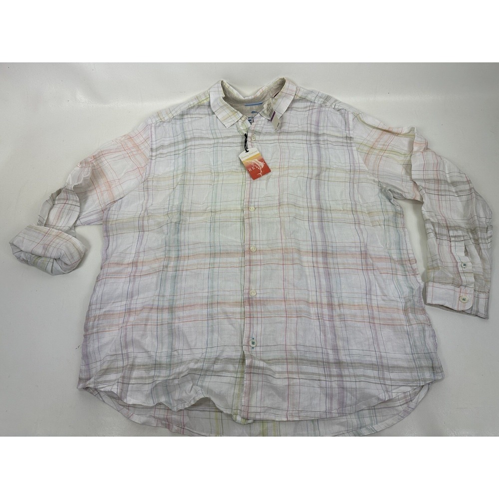 Tommy Bahama Relax‎ St Barts Breezer TR37310 Size XXL 100% Linen Plaid